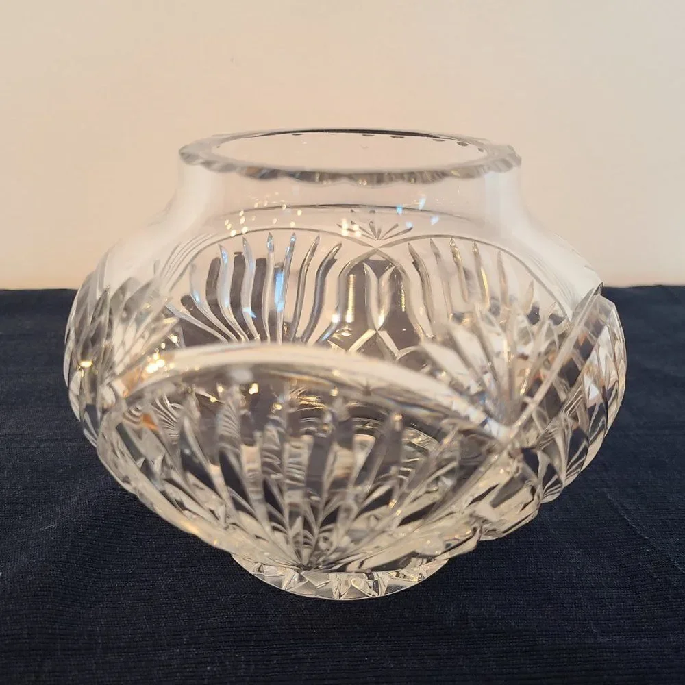 Rovelli Heavy Lead Cut Crystal Rose Potpourri Candy Bowl Vase Vintage Poland